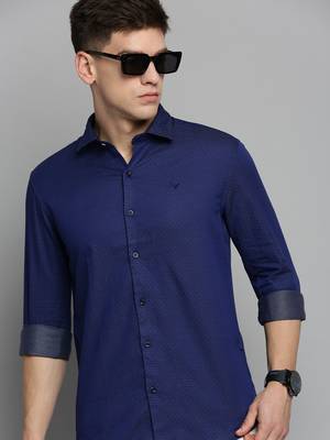 men's long sleeves polka dots navy blue shirt 1