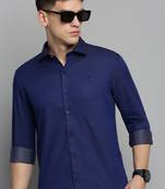 men's long sleeves polka dots navy blue shirt