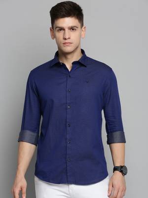 men's long sleeves polka dots navy blue shirt 2
