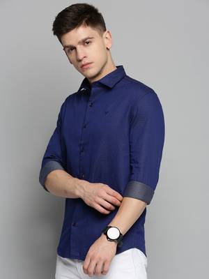 men's long sleeves polka dots navy blue shirt 3