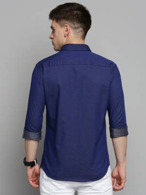 men's long sleeves polka dots navy blue shirt 4