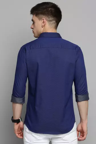 men's long sleeves polka dots navy blue shirt