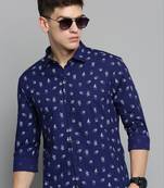 men's long sleeves conversational navy blue shirt