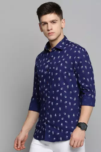 men's long sleeves conversational navy blue shirt