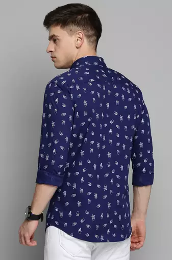 men's long sleeves conversational navy blue shirt