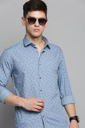 men's long sleeves abstract blue shirt