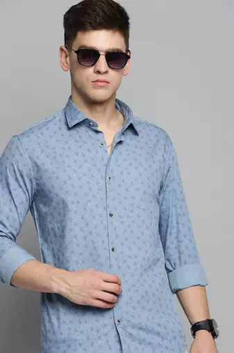men's long sleeves abstract blue shirt