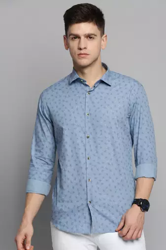 men's long sleeves abstract blue shirt