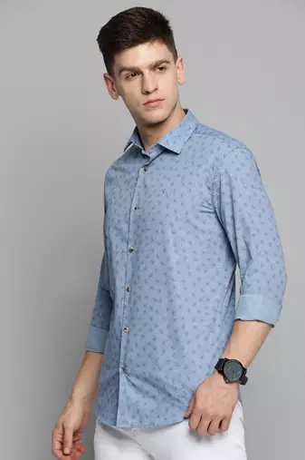 men's long sleeves abstract blue shirt