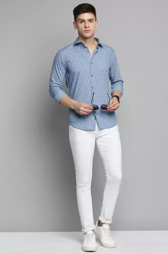 men's long sleeves abstract blue shirt