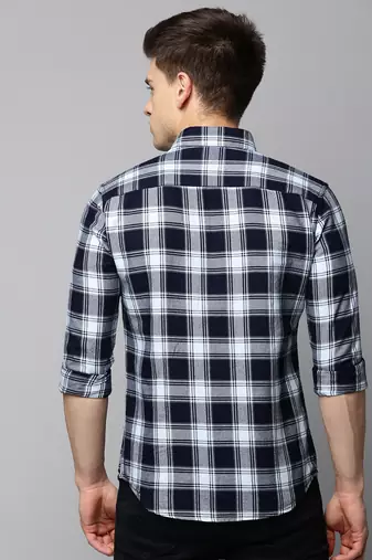 men's long sleeves tartan checks blue shirt