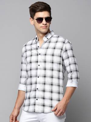 men's long sleeves tartan checks white shirt 1
