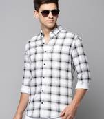 men's long sleeves tartan checks white shirt