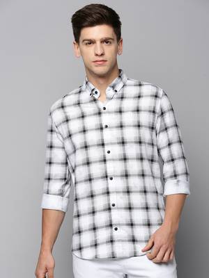 men's long sleeves tartan checks white shirt 2