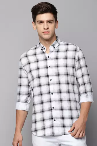 men's long sleeves tartan checks white shirt