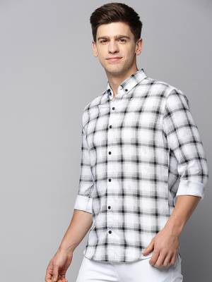 men's long sleeves tartan checks white shirt 3