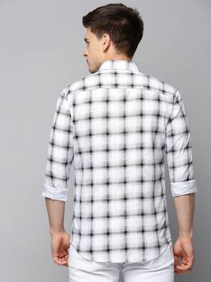 men's long sleeves tartan checks white shirt 4