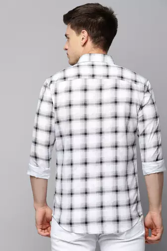 men's long sleeves tartan checks white shirt
