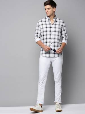 men's long sleeves tartan checks white shirt 5