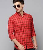 men's long sleeves tartan checks red shirt