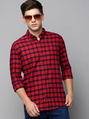 men's long sleeves tartan checks red shirt 1
