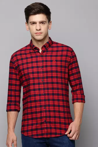 men's long sleeves tartan checks red shirt