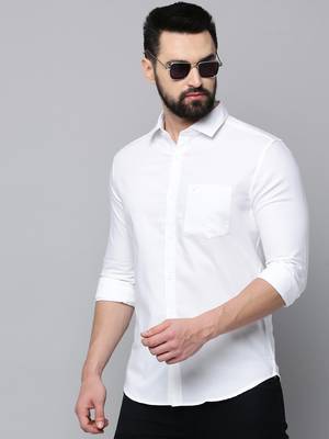 Showoff men's long sleeves solid white shirt 1