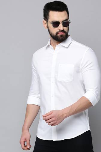 Showoff men's long sleeves solid white shirt