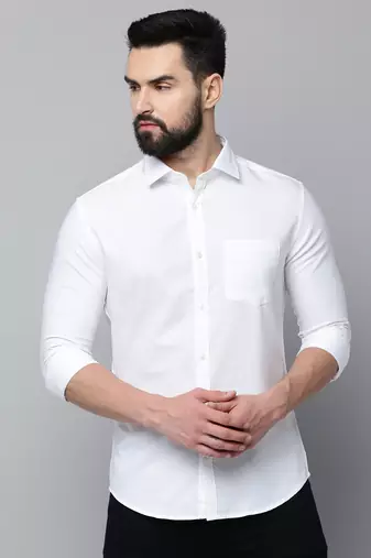 Showoff men's long sleeves solid white shirt