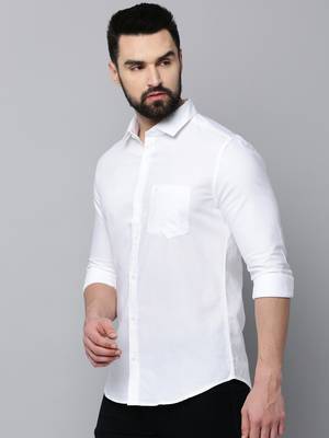 Showoff men's long sleeves solid white shirt 3
