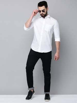 Showoff men's long sleeves solid white shirt 5
