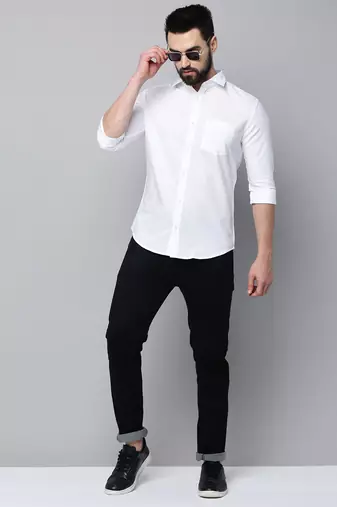 Showoff men's long sleeves solid white shirt