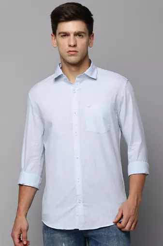 men's long sleeves solid blue shirt