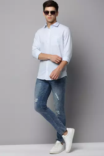 men's long sleeves solid blue shirt