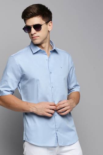 men's short sleeves solid blue shirt