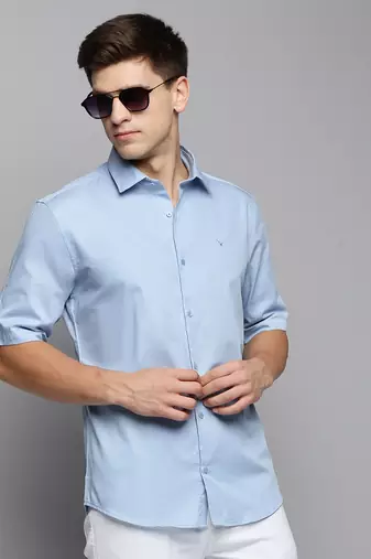 men's short sleeves solid blue shirt