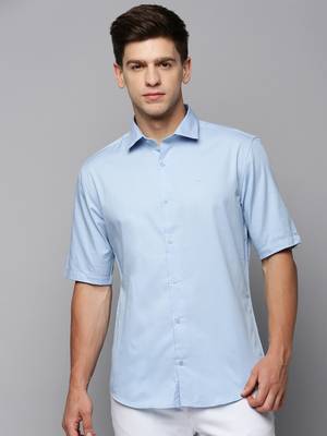 men's short sleeves solid blue shirt 2
