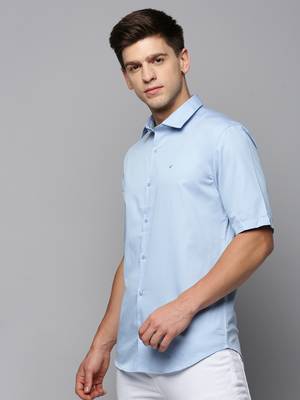men's short sleeves solid blue shirt 3