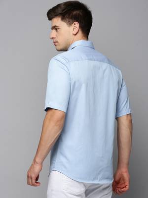 men's short sleeves solid blue shirt 4