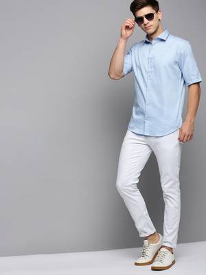 men's short sleeves solid blue shirt 5