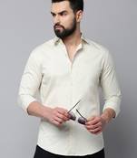 men's long sleeves solid cream shirt