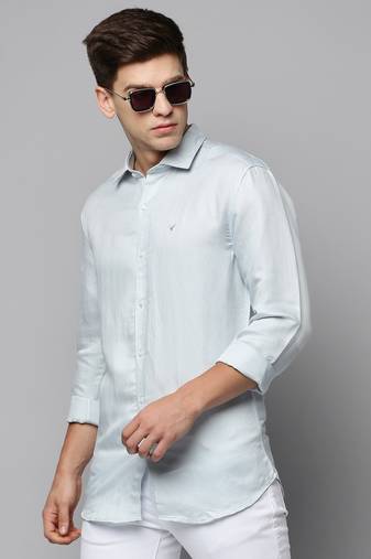 men's long sleeves solid blue shirt
