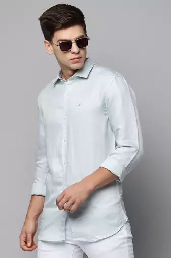 men's long sleeves solid blue shirt