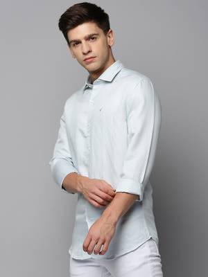 men's long sleeves solid blue shirt 3