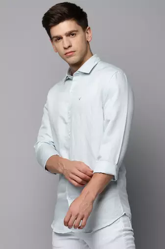 men's long sleeves solid blue shirt