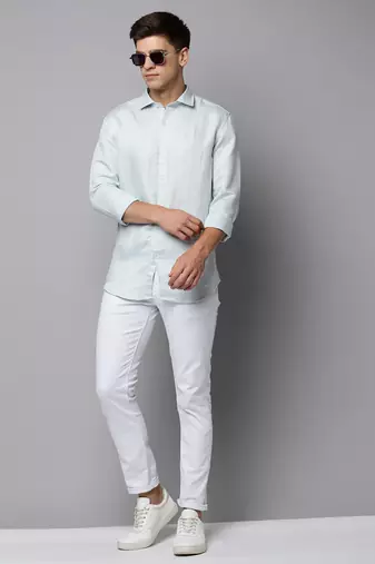 men's long sleeves solid blue shirt