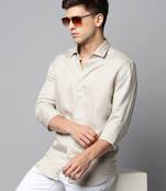 men's long sleeves solid beige shirt