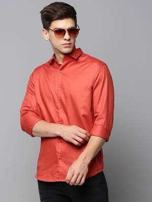 men's long sleeves solid rust shirt 1