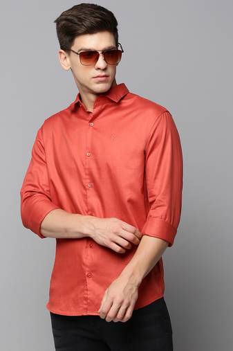 men's long sleeves solid rust shirt