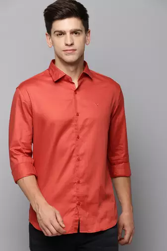 men's long sleeves solid rust shirt